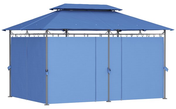 Zahradní altán Outsunny 3 x 4 m s 6 odnímatelnými závěsy – venkovní pavilon s dvojitou střechou na terasu, zahradu, festival, tmavě modrý | Aosom