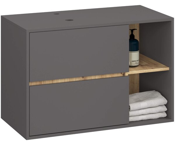 Ak furniture Závěsná skříňka pod umyvadlo VAMI s otvory 90 cm šedý grafit/dub artisan