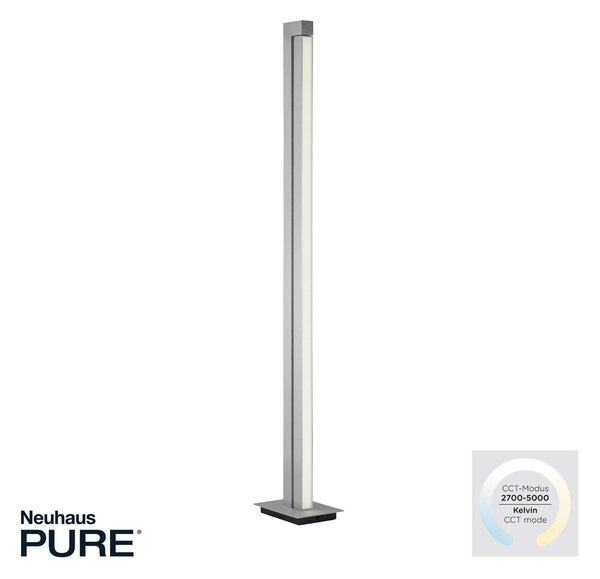 PURE Stojací lampa LED Lines, stříbrná, dálkové ovládání, 140 cm, stmívatelný, Hliník / šedá / zinek, Obývací pokoj / jídelna, kov, Moderní