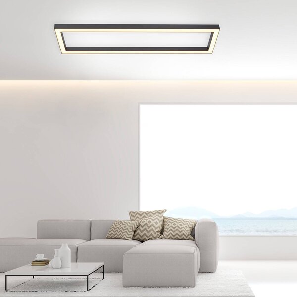 PURE Stropní svítidlo LED Lines, 110 x 30 cm, antracit, dálkové ovládání, stmívatelný, Hliník / šedá / zinek, Obývací pokoj / jídelna, kov, Moderní