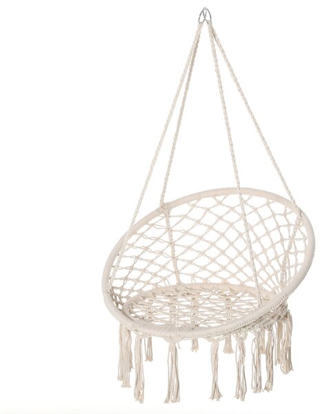 Houpací křeslo Outsunny pro vnitřní a venkovní použití, závěsné houpací křeslo, přenosná cestovní houpací síť, Ø 80 x 42H cm, makramé, bavlna, polyest