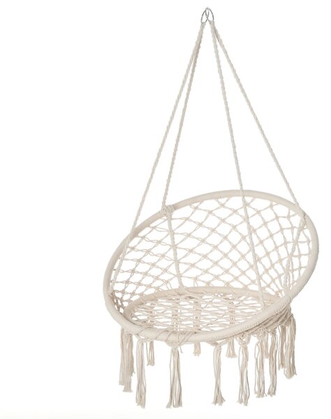 Houpací křeslo Outsunny pro vnitřní a venkovní použití, závěsné houpací křeslo, přenosná cestovní houpací síť, Ø 80 x 42H cm, makramé, bavlna, polyest