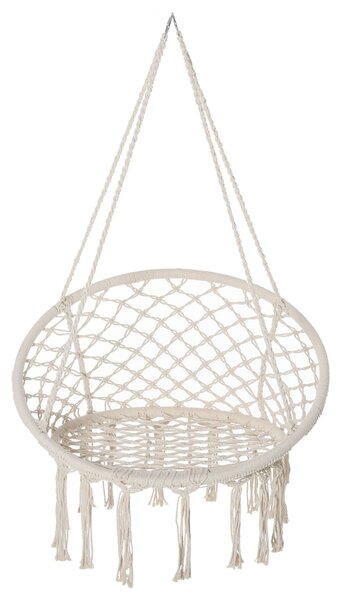Houpací křeslo Outsunny pro vnitřní a venkovní použití, závěsné houpací křeslo, přenosná cestovní houpací síť, Ø 80 x 42H cm, makramé, bavlna, polyest