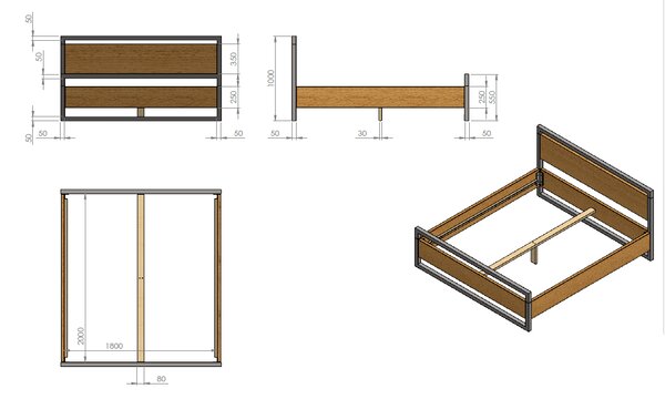 Masivní postel 180x200 Olívie v kombinaci dub a kov (výběr více velikostí)