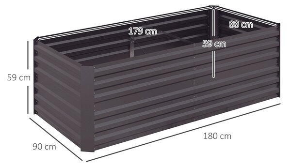 Outsunny Obdélníkový Zvednutý Zahradní Záhon s Pozinkovanými Ocelovými Trubkami 180 x 90 x 59 cm Tmavě šedá | Aosom