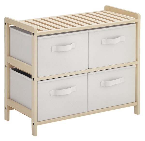 HOMCOM Textilní úložný box se 4 skládacími lněnými zásuvkami Elegantní styl pro ložnici, kancelář, obývací pokoj 59 x 28 x 50 cm Přírodní dřevo Béžová