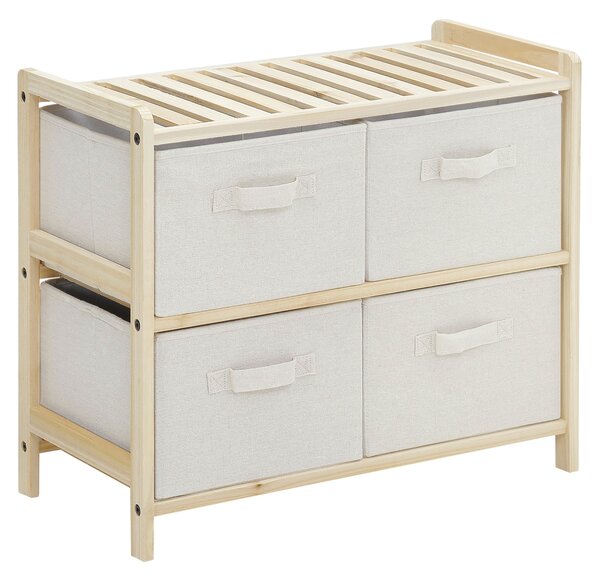 HOMCOM Textilní úložný box se 4 skládacími lněnými zásuvkami Elegantní styl pro ložnici, kancelář, obývací pokoj 59 x 28 x 50 cm Přírodní dřevo Béžová