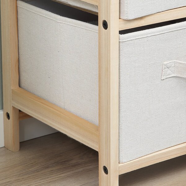 HOMCOM Textilní úložný box se 4 skládacími lněnými zásuvkami Elegantní styl pro ložnici, kancelář, obývací pokoj 59 x 28 x 50 cm Přírodní dřevo Béžová