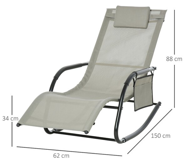 Ergonomické houpací křeslo Outsunny - odnímatelný polštářek, opěrky na ruce, úložný pocket - světle šedý kovový epoxidový textilene | Aosom