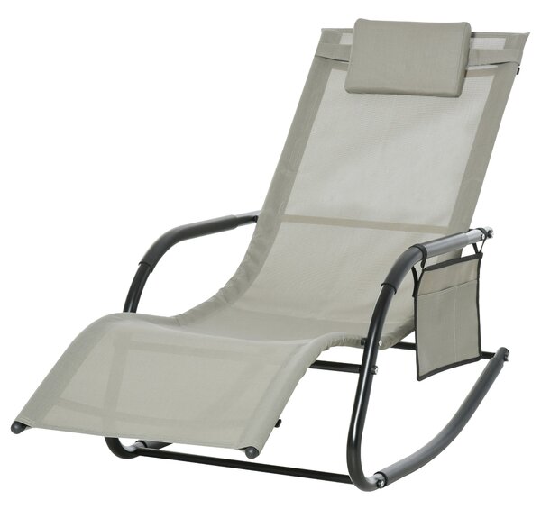 Ergonomické houpací křeslo Outsunny - odnímatelný polštářek, opěrky na ruce, úložný pocket - světle šedý kovový epoxidový textilene | Aosom