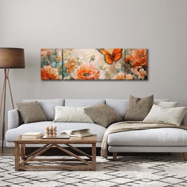 Obraz - Motýl a květy, olejomalba (170x50 cm)
