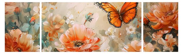 Obraz - Motýl a květy, olejomalba (170x50 cm)