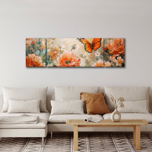 Obraz - Motýl a květy, olejomalba (170x50 cm)