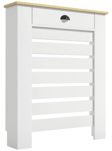 HOMCOM Kryt na radiátor, Radiátorová skříň, Horizontální mřížka, se zásuvkou, pro obývací pokoj, ložnici, chodbu, Dřevo, 78 x 19 x 95,5 cm, Bílá | Aos