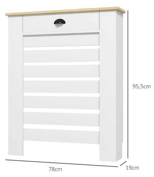 HOMCOM Kryt na radiátor, Radiátorová skříň, Horizontální mřížka, se zásuvkou, pro obývací pokoj, ložnici, chodbu, Dřevo, 78 x 19 x 95,5 cm, Bílá | Aos