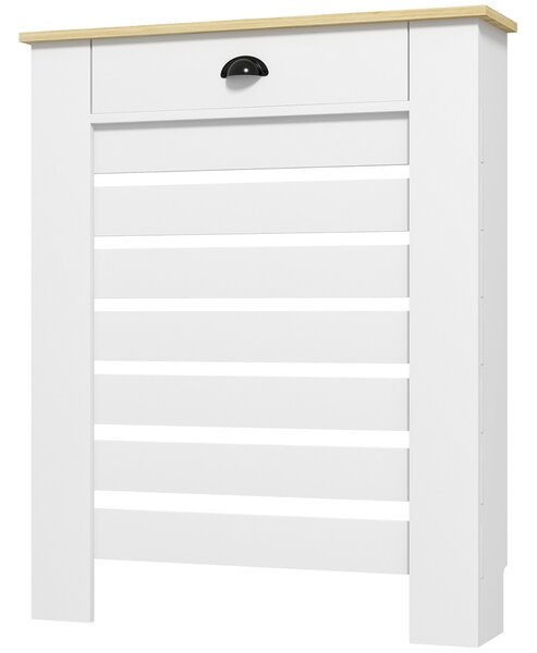 HOMCOM Kryt na radiátor, Radiátorová skříň, Horizontální mřížka, se zásuvkou, pro obývací pokoj, ložnici, chodbu, Dřevo, 78 x 19 x 95,5 cm, Bílá | Aos