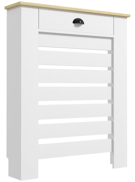 HOMCOM Kryt na radiátor, Radiátorová skříň, Horizontální mřížka, se zásuvkou, pro obývací pokoj, ložnici, chodbu, Dřevo, 78 x 19 x 95,5 cm, Bílá | Aos