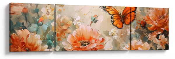 Obraz - Motýl a květy, olejomalba (170x50 cm)