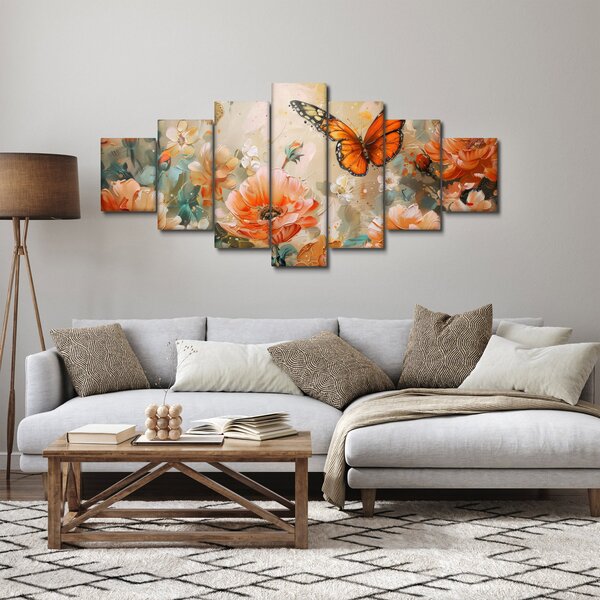 Obraz - Motýl a květy, olejomalba (210x100 cm)