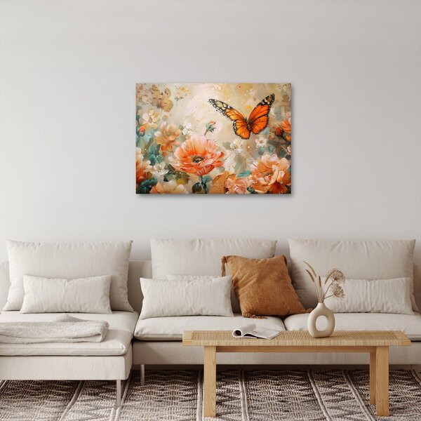 Obraz - Motýl a květy, olejomalba (70x50 cm)