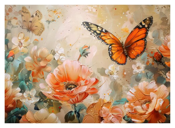 Obraz - Motýl a květy, olejomalba (70x50 cm)