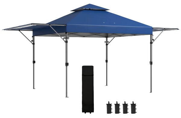 Outsunny Skládací Zahradní Altán Pop-Up 5 x 3 m, Oxfordská Tkanina s 2 Nastavitelnými Stěnami, Snadná Montáž, S Taškou na Kolečkách – Modrá | Aosom