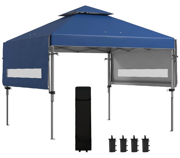 Outsunny Skládací Zahradní Altán Pop-Up 5 x 3 m, Oxfordská Tkanina s 2 Nastavitelnými Stěnami, Snadná Montáž, S Taškou na Kolečkách – Modrá | Aosom