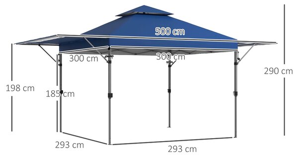 Outsunny Skládací Zahradní Altán Pop-Up 5 x 3 m, Oxfordská Tkanina s 2 Nastavitelnými Stěnami, Snadná Montáž, S Taškou na Kolečkách – Modrá | Aosom