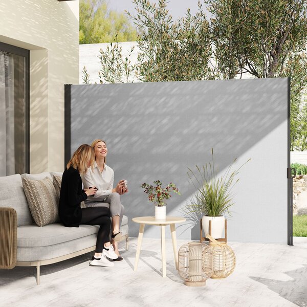 Outsunny Elektricky Odsouvací Zahradní Boční Markýza 3m x 1.8m Hliníkový Anti-UV Vysoká Hustota 180 gsm Světlá Šedá | Aosom