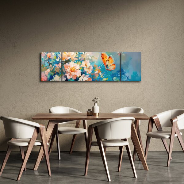 Obraz - Motýl a květy, olejomalba II. (170x50 cm)