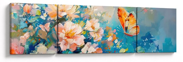 Obraz - Motýl a květy, olejomalba II. (170x50 cm)