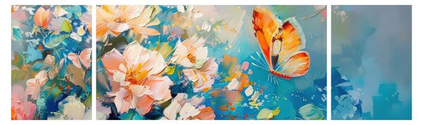 Obraz - Motýl a květy, olejomalba II. (170x50 cm)