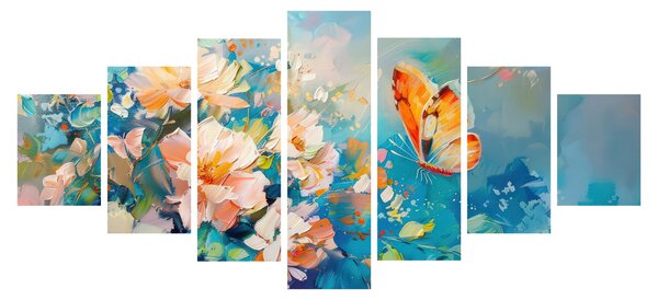 Obraz - Motýl a květy, olejomalba II. (210x100 cm)