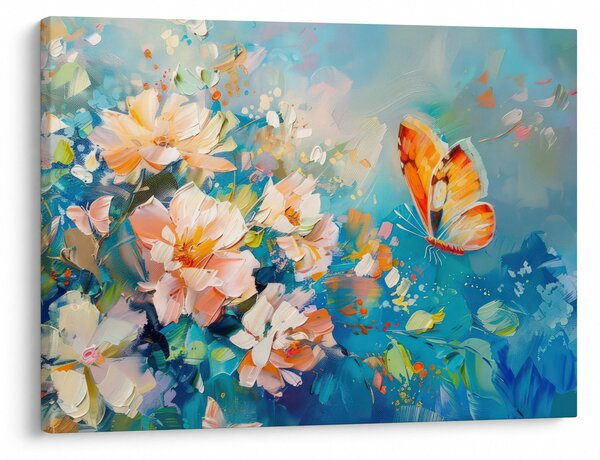 Obraz - Motýl a květy, olejomalba II. (70x50 cm)