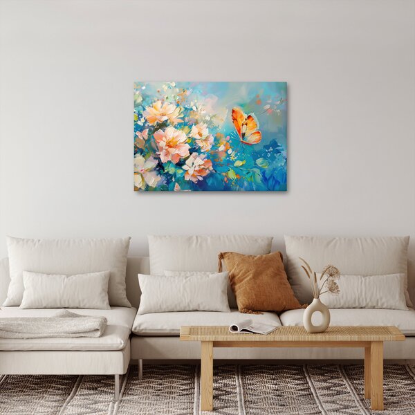Obraz - Motýl a květy, olejomalba II. (70x50 cm)