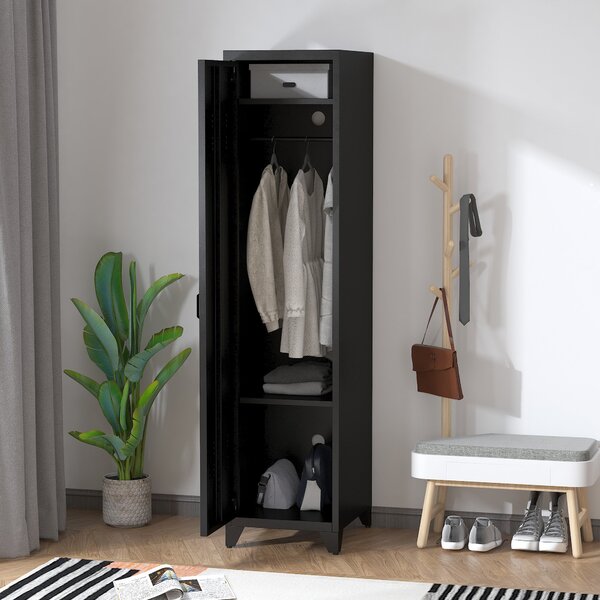 HOMCOM Kompaktní kovová skříň na šaty s úložným prostorem, průmyslový styl s 3 policemi a 1 tyčí 43Š x 50H x 180V cm | Aosom