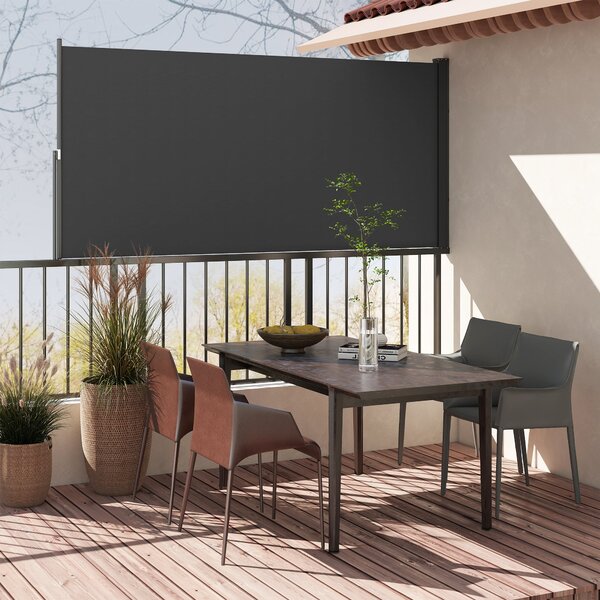 Outsunny Skladací Zahradní Boční Markýza 3m x 1,4m Hliník Polyester Anti-UV Vysokohustotní 180 g/m² Tmavě Šedá | Aosom