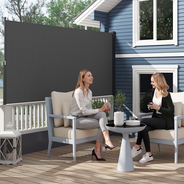 Outsunny Skladací Zahradní Boční Markýza 3m x 1,4m Hliník Polyester Anti-UV Vysokohustotní 180 g/m² Tmavě Šedá | Aosom