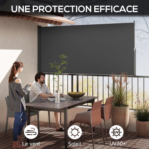 Outsunny Skladací Zahradní Boční Markýza 3m x 1,4m Hliník Polyester Anti-UV Vysokohustotní 180 g/m² Tmavě Šedá | Aosom