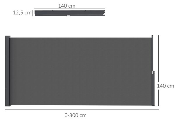 Outsunny Skladací Zahradní Boční Markýza 3m x 1,4m Hliník Polyester Anti-UV Vysokohustotní 180 g/m² Tmavě Šedá | Aosom