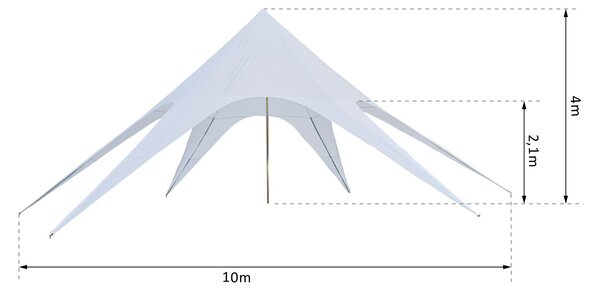 Outsunny XXL Zahradní Hvězdný Stan - Dešťuvzdorná Plachta, Sluneční Plachta pro Kempování, Rozměry 10 x 10 x 4 m, Vysokohustotní 210D Voděodolný Polye