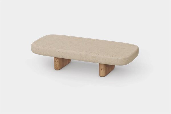 Vondom Nízký stolek Milos, Vondom, obdélníkový 100x45x24 cm, rám dřevo iroko, deska beton