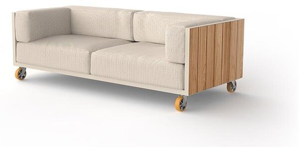Vondom Pohovka 2-místná na kolečkách Vineyard, Vondom, 215x94x71 cm, lakovaný hliník, teak natural, sedáky venkovní látka Group 1A a 1B, barevné provedení dle vzorníku