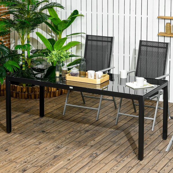 Obdélníkový zahradní stůl Outsunny pro venkovní jídelnu pro 8 osob s tvrzeným sklem a hliníkovým rámem 180 x 80 x 72 cm Černý | Aosom