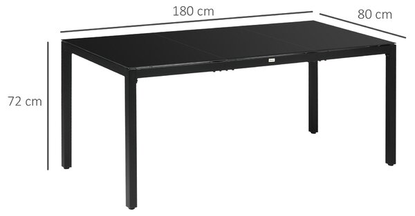 Obdélníkový zahradní stůl Outsunny pro venkovní jídelnu pro 8 osob s tvrzeným sklem a hliníkovým rámem 180 x 80 x 72 cm Černý | Aosom