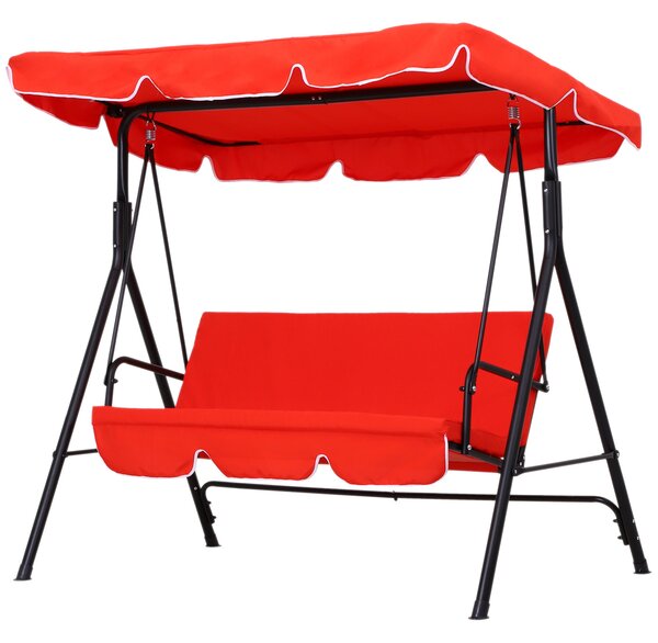 Kovový zahradní houpací křeslo Outsunny pro 3 osoby s nastavitelnou markýzou, sedadlem a opěrkami 1,72D x 1,1Š x 1,52V m Černá ocel Červený polyester