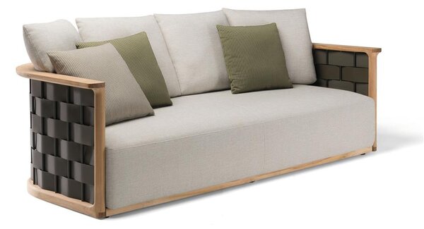 Molteni Pohovka 3-místná Palinfrasca, Molteni, 208x98x67 cm, rám teak, výplet teak/olive green EVA polyurethane, sedák venkovní látka barva bílá white