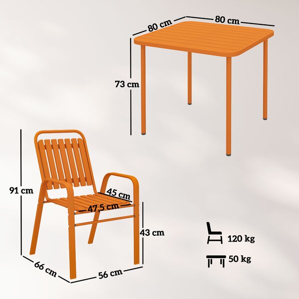 Outsunny 5dílná souprava zahradního nábytku, stůl se 4 skládacími židlemi, 80 cm lamelová deska, ocelový rám odolný proti rzi, zahradní nábytek, teras