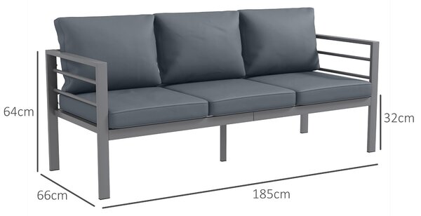 Outsunny Zahradní pohovka pro 3 osoby, venkovní pohovka z hliníku se sedacími a zádovými polštáři - 185D x 66Š x 64V cm | Aosom