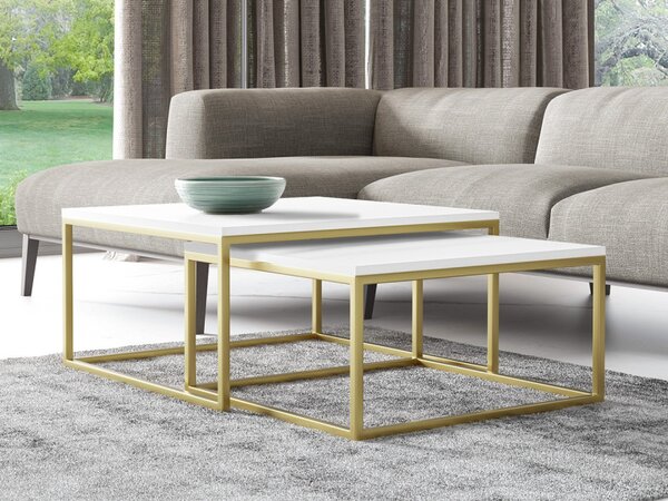 Sada 2 konferenčních stolků Mirlik Gold, Barva: zlatá / bílý mramor 5903211254598
